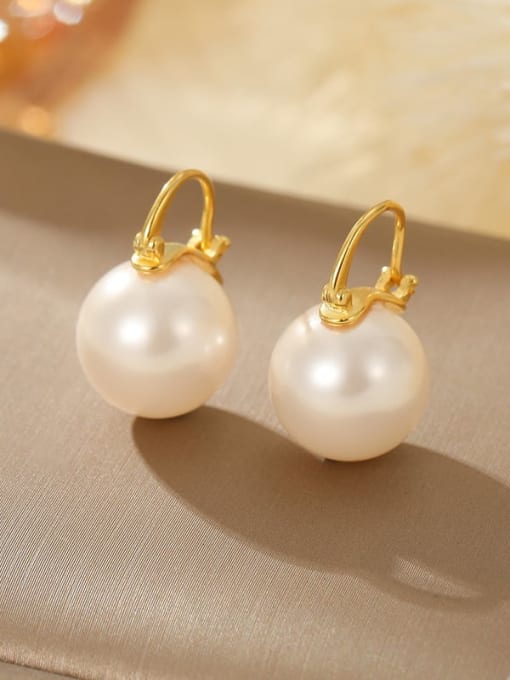 ES2523 [Golden White Beads] 925 Sterling Silver Imitation Pearl Geometric Minimalist Stud Earring